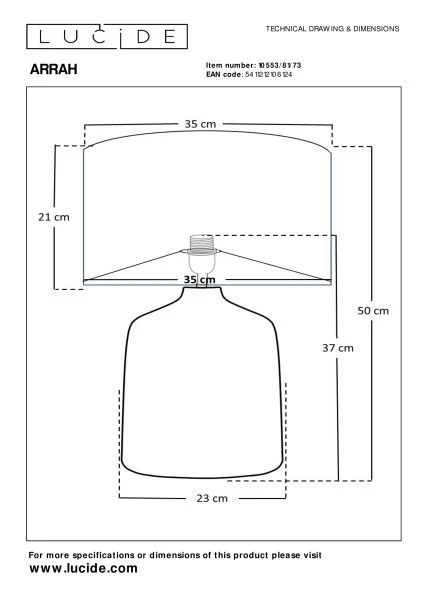 Lucide Premium ARRAH - Tafellamp - Ø 35 cm - 1xE27 - Naturel - technisch